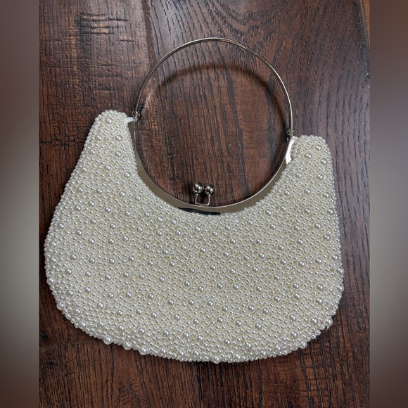 Handbags - Elegant Cream Pearl Embellished Women's HandBag